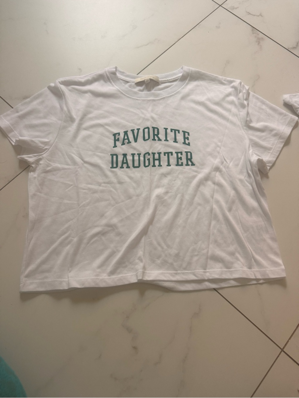 Favorite Daughter White Tee with Teal Green Graphic - Short Sleeve
